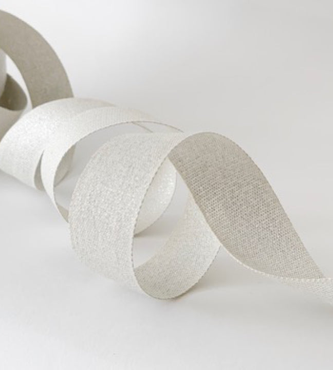 Metallic woven cotton ribbon 1 ½” width, roll of 44 yards